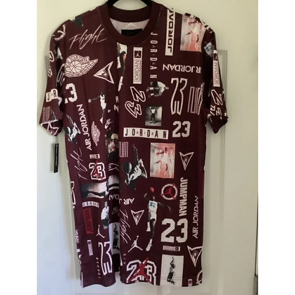 𝅺jordan All Over Print Short Sleeve Jersey Top Size: Medium Color: Burgundy